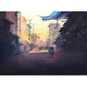 Javid Tabatabaei, 12 x 29 inch, Watercolor on Paper, Cityscape Painting, AC-JTT-038